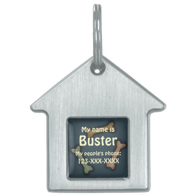Dog House and Bones ID Pet Tag (Front)