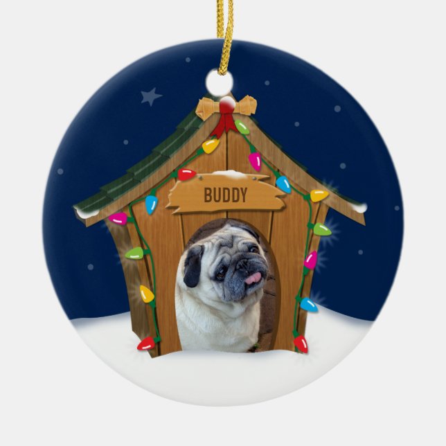 Dog House Christmas Ceramic Ornament (Front)