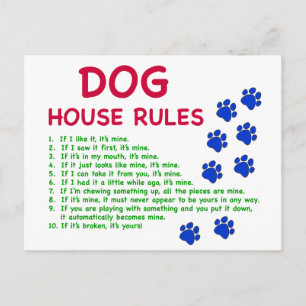Dog house rules - rules to live by postcard