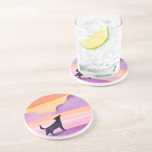 Dog Howl Black Dog Watercolor Silhouette Coaster