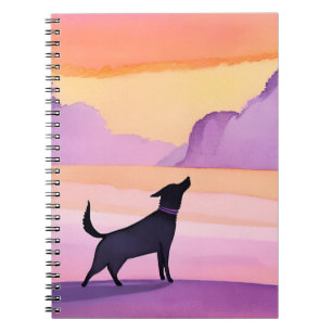Dog Howl Black Dog Watercolor Silhouette Notebook