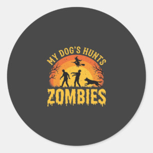 Dog Hunts Zombies Halloween Design Classic Round Sticker
