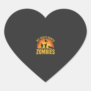 Dog Hunts Zombies Halloween Design Heart Sticker
