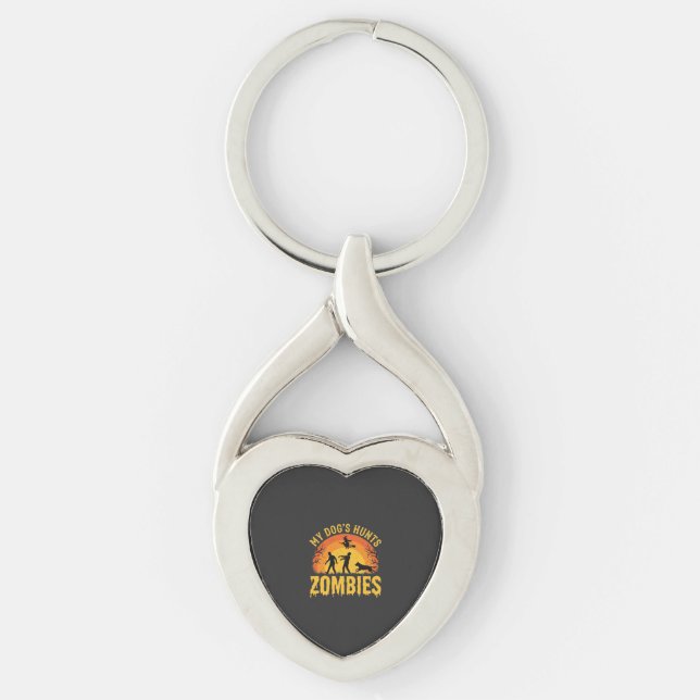 Dog Hunts Zombies Halloween Design Keychain (Front)
