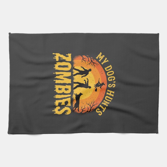 Dog Hunts Zombies Halloween Design Kitchen Towel (Horizontal)