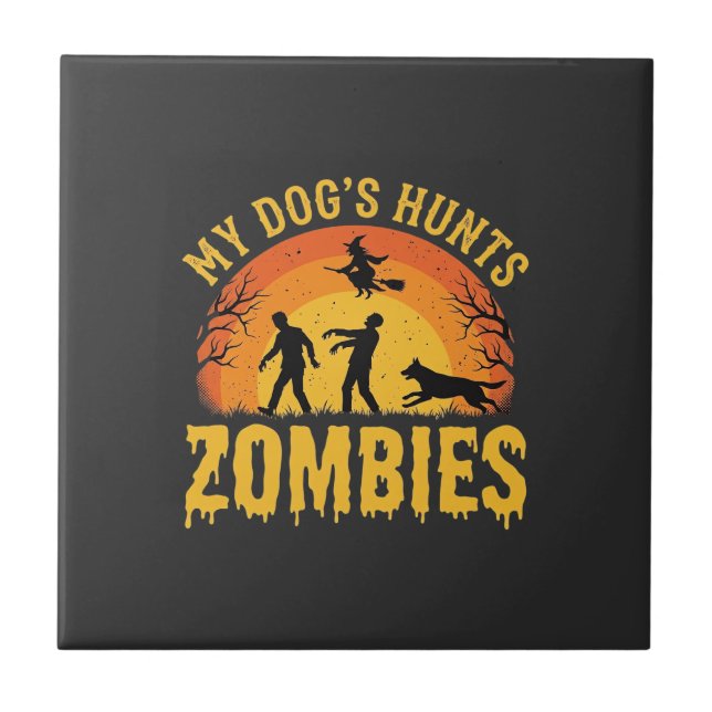 Dog Hunts Zombies Halloween Design Tile (Front)