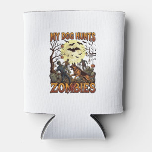 Dog Hunts Zombies Halloween German Shepherd Moon_1 Can Cooler