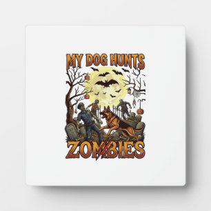Dog Hunts Zombies Halloween German Shepherd Moon_1 Plaque