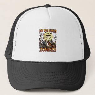 Dog Hunts Zombies Halloween German Shepherd Moon_1 Trucker Hat