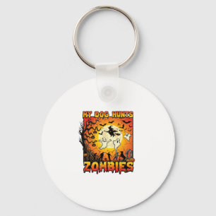 Dog Hunts Zombies Halloween Ghosts Witch Moon Keychain