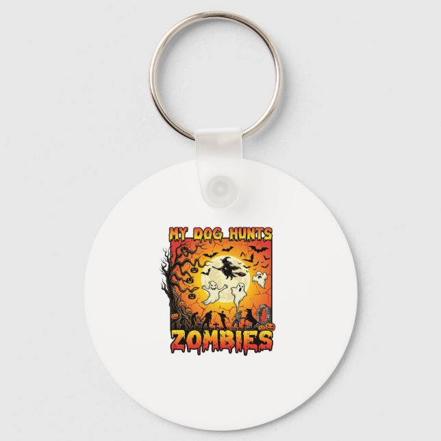 Dog Hunts Zombies Halloween Ghosts Witch Moon Keychain (Front)