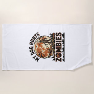 Dog Hunts Zombies Vintage Halloween Vector Design_ Beach Towel