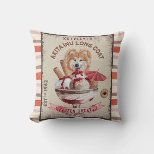 Dog Ice-cream funny Akita Inu long coat Throw Pillow