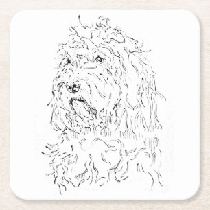 Dog Illustration, Cute Art Cockapoo Square Paper Coaster