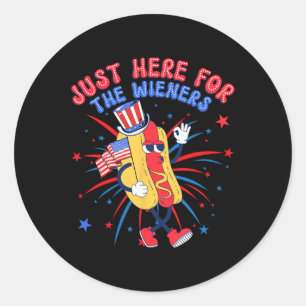 Dog I'm Just Here For The Wieners 4th Of July 3  Classic Round Sticker