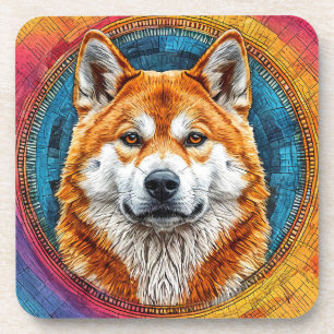 Dog in a Circular Artistic Pattern Coaster