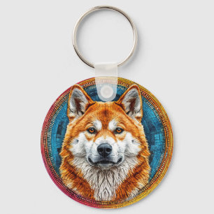 Dog in a Circular Artistic Pattern Keychain