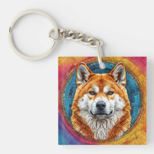 Dog in a Circular Artistic Pattern Keychain