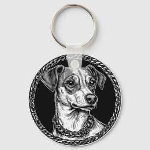 Dog in a Circular Decorative Frame Keychain