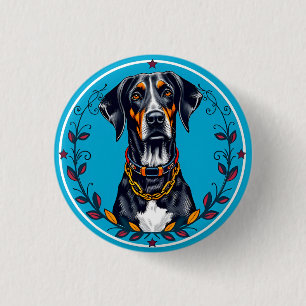 Dog in a Circular Floral Design 1 Inch Round Button