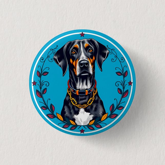 Dog in a Circular Floral Design 1 Inch Round Button (Front)