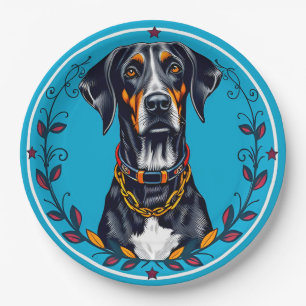 Dog in a Circular Floral Design Paper Plate