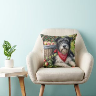 Dog in an Apple Orchard Throw Pillow