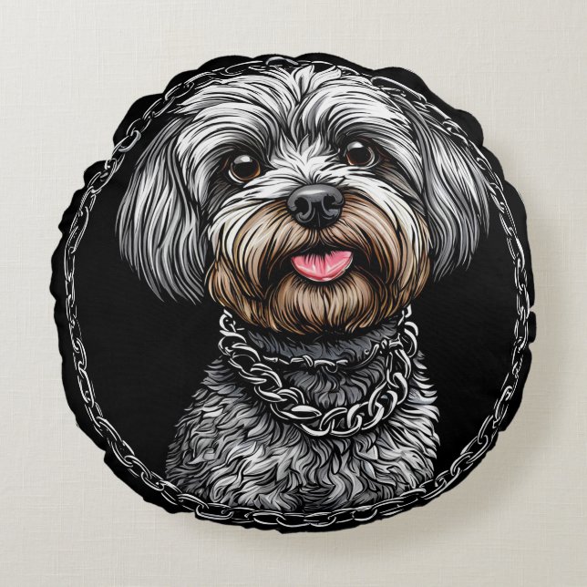 Dog in an Artistic Design Round Pillow (Front)
