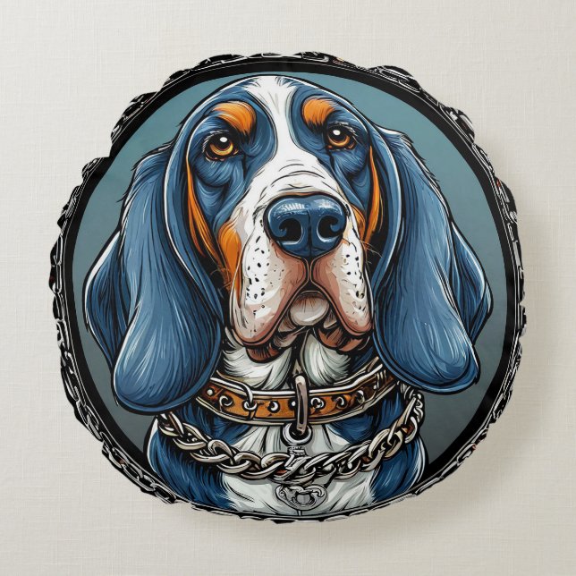 Dog in an Artistic Design Round Pillow (Front)