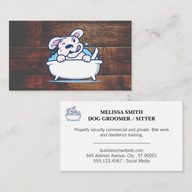 Dog in Bathtub | Wood Business Card (Front/Back)