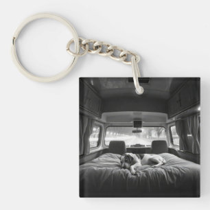 Dog in Bed of RV Keychain