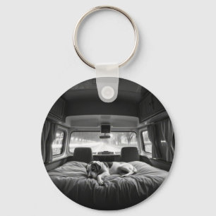Dog in Bed of RV Keychain