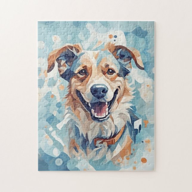 Dog in blue mosaic jigsaw puzzle (Vertical)