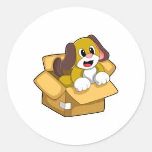 Dog in Box Classic Round Sticker