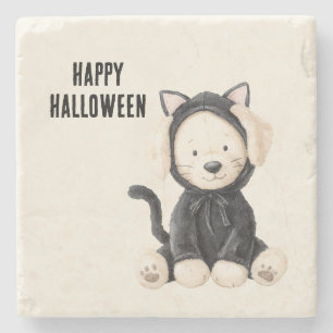 Dog in Cat Costume Halloween Stone Coaster