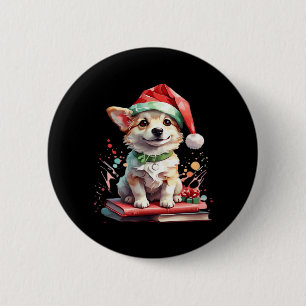 Dog in Christmas Hat with Books - A Perfect Christ 2 Inch Round Button
