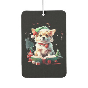 Dog in Christmas Hat with Books - A Perfect Christ Air Freshener