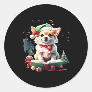 Dog in Christmas Hat with Books - A Perfect Christ Classic Round Sticker
