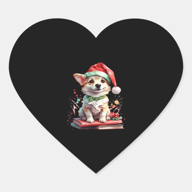 Dog in Christmas Hat with Books - A Perfect Christ Heart Sticker (Front)