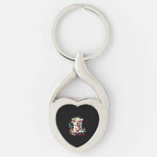 Dog in Christmas Hat with Books - A Perfect Christ Keychain