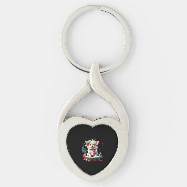 Dog in Christmas Hat with Books - A Perfect Christ Keychain (Front)