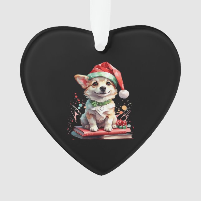 Dog in Christmas Hat with Books - A Perfect Christ Ornament (Front)