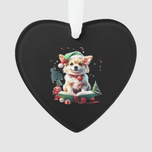 Dog in Christmas Hat with Books - A Perfect Christ Ornament