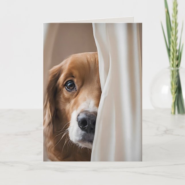 Dog In Curtains For Missing You Card (Front)