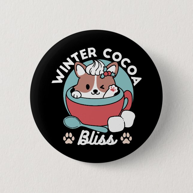 Dog in Festive Mug for Holiday Vibes - Winter Coco 2 Inch Round Button (Front)