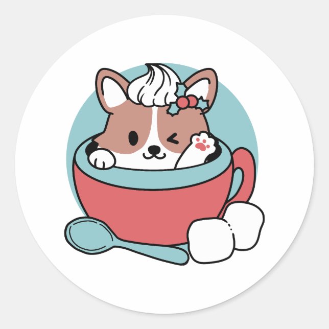 Dog in Festive Mug for Holiday Vibes - Winter Coco Classic Round Sticker (Front)