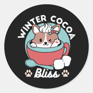Dog in Festive Mug for Holiday Vibes - Winter Coco Classic Round Sticker