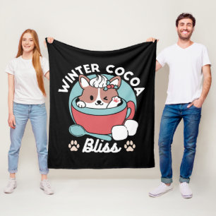 Dog in Festive Mug for Holiday Vibes - Winter Coco Fleece Blanket