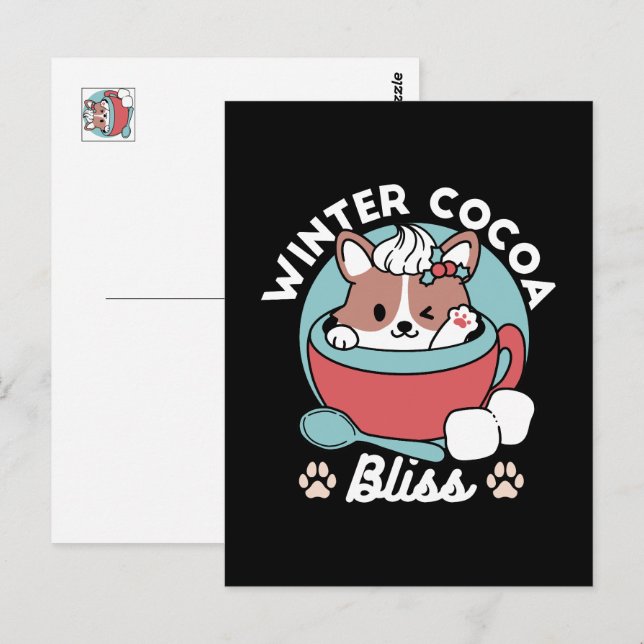 Dog in Festive Mug for Holiday Vibes - Winter Coco Postcard (Front/Back)