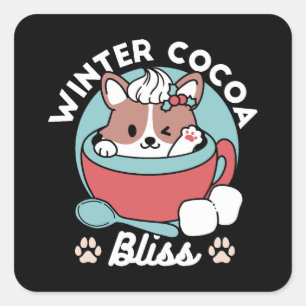 Dog in Festive Mug for Holiday Vibes - Winter Coco Square Sticker
